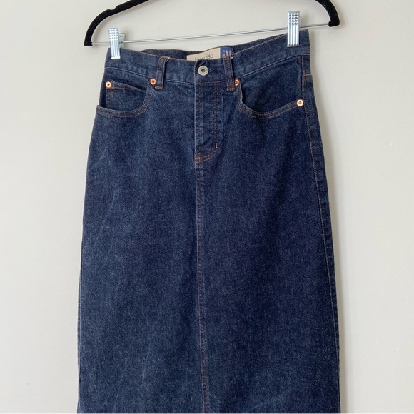 Vintage 90s GAP Low Rise Denim Maxi Skirt Dark Wash size 1 - Picture 7 of 8
